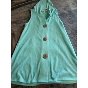 Soft Surroundings Blue Shawl Collar sleeveless knit button front vest Small